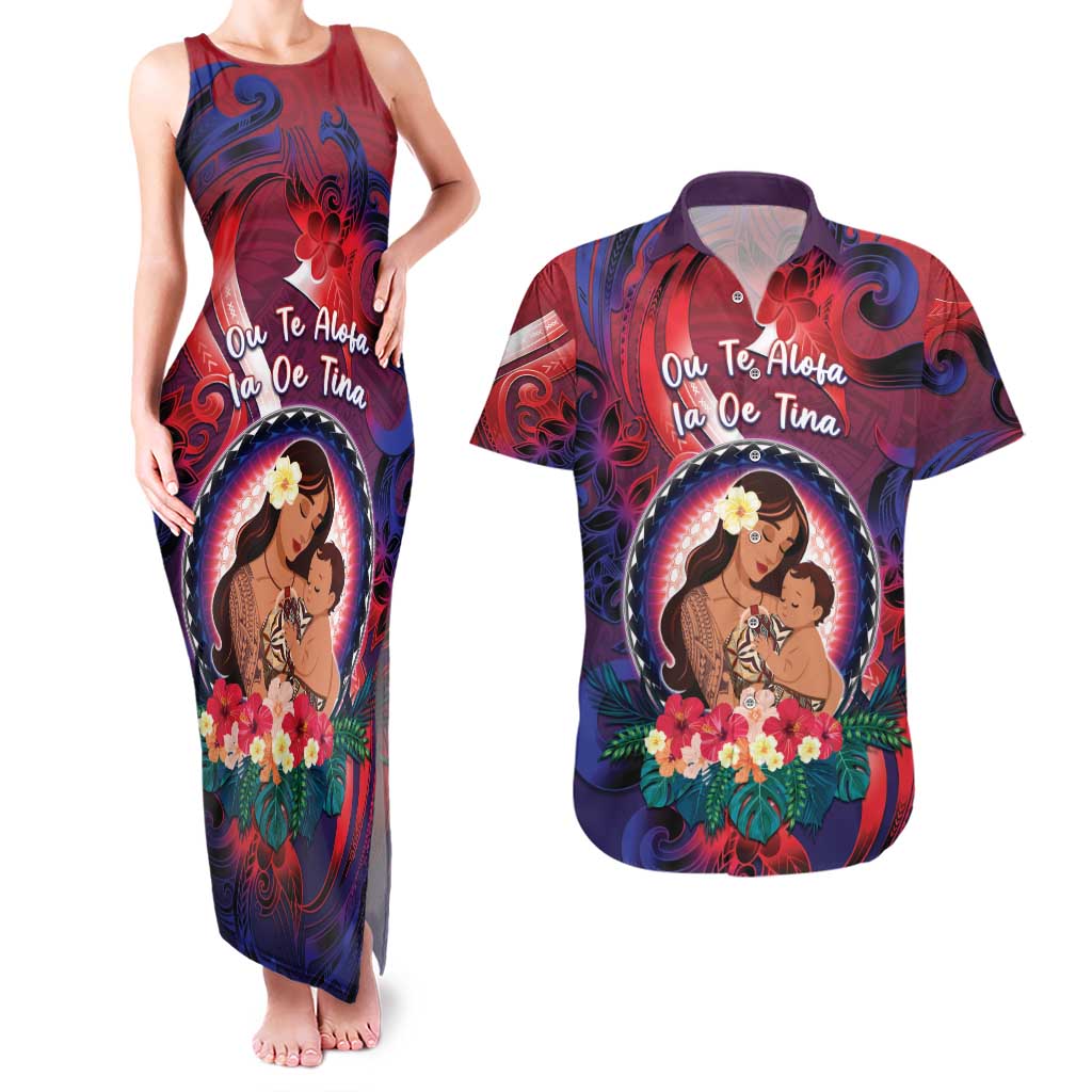 Personalised Samoa Mother's Day Couples Matching Tank Maxi Dress and Hawaiian Shirt I Love You Mom