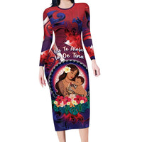 Personalised Samoa Mother's Day Family Matching Long Sleeve Bodycon Dress and Hawaiian Shirt I Love You Mom DT04 Mom's Dress Red - Polynesian Pride