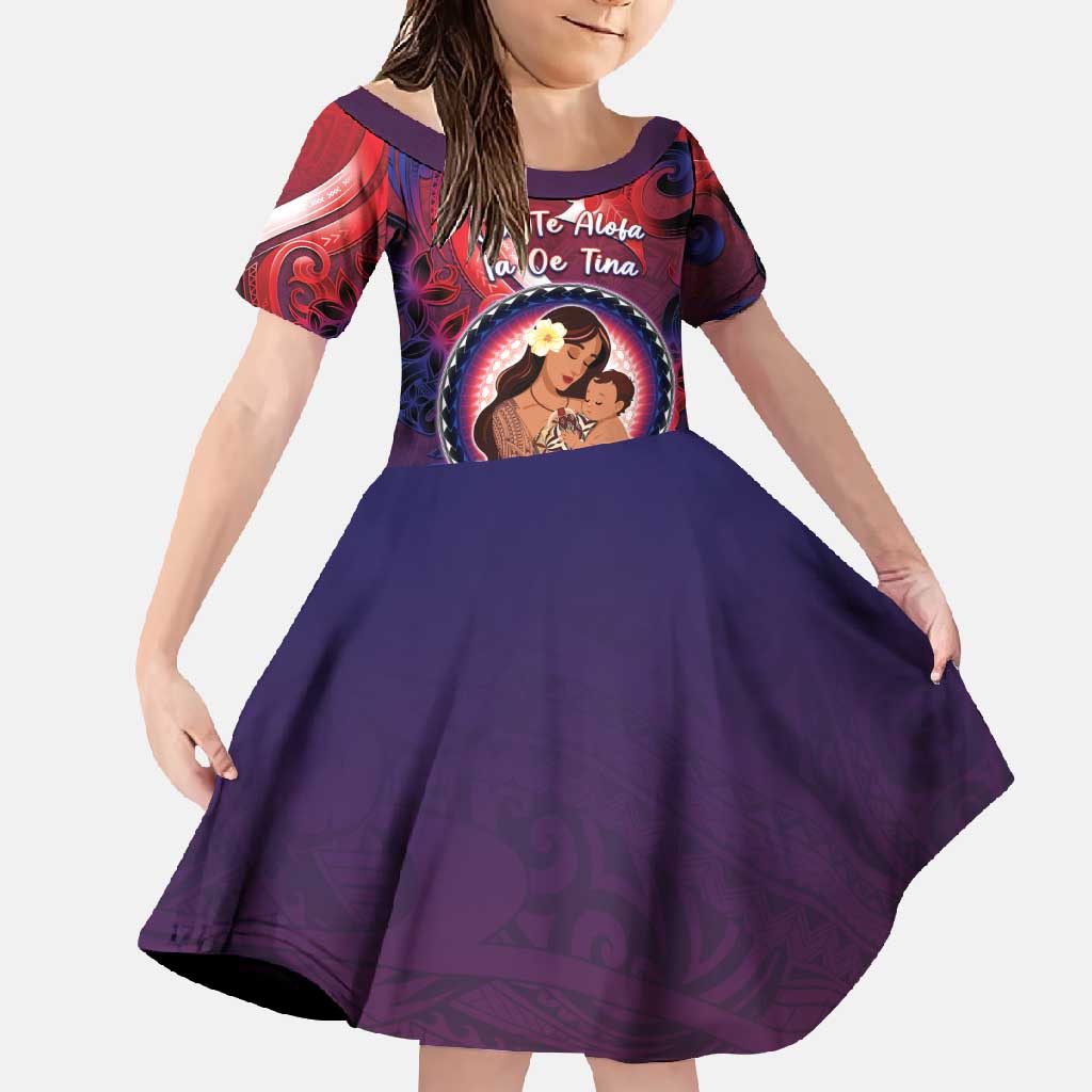 Personalised Samoa Mother's Day Family Matching Mermaid Dress and Hawaiian Shirt I Love You Mom DT04 Daughter's Dress Red - Polynesian Pride