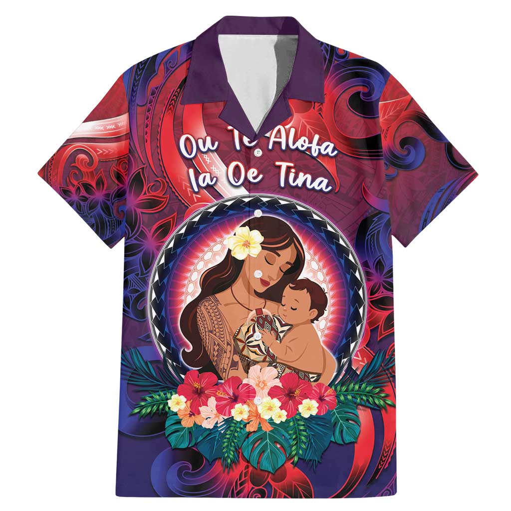 Personalised Samoa Mother's Day Family Matching Mermaid Dress and Hawaiian Shirt I Love You Mom DT04 Dad's Shirt - Short Sleeve Red - Polynesian Pride