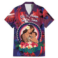 Personalised Samoa Mother's Day Family Matching Mermaid Dress and Hawaiian Shirt I Love You Mom DT04 Dad's Shirt - Short Sleeve Red - Polynesian Pride