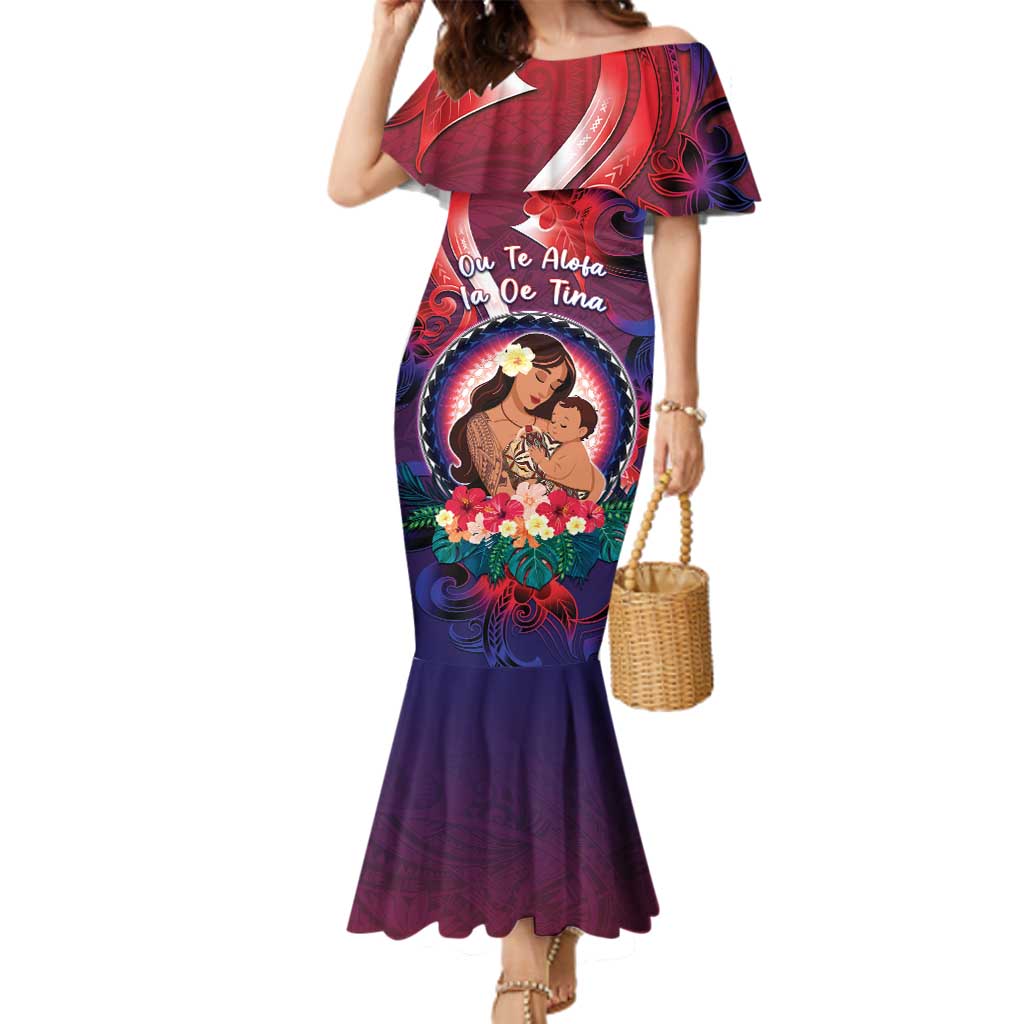 Personalised Samoa Mother's Day Family Matching Mermaid Dress and Hawaiian Shirt I Love You Mom DT04 Mom's Dress Red - Polynesian Pride