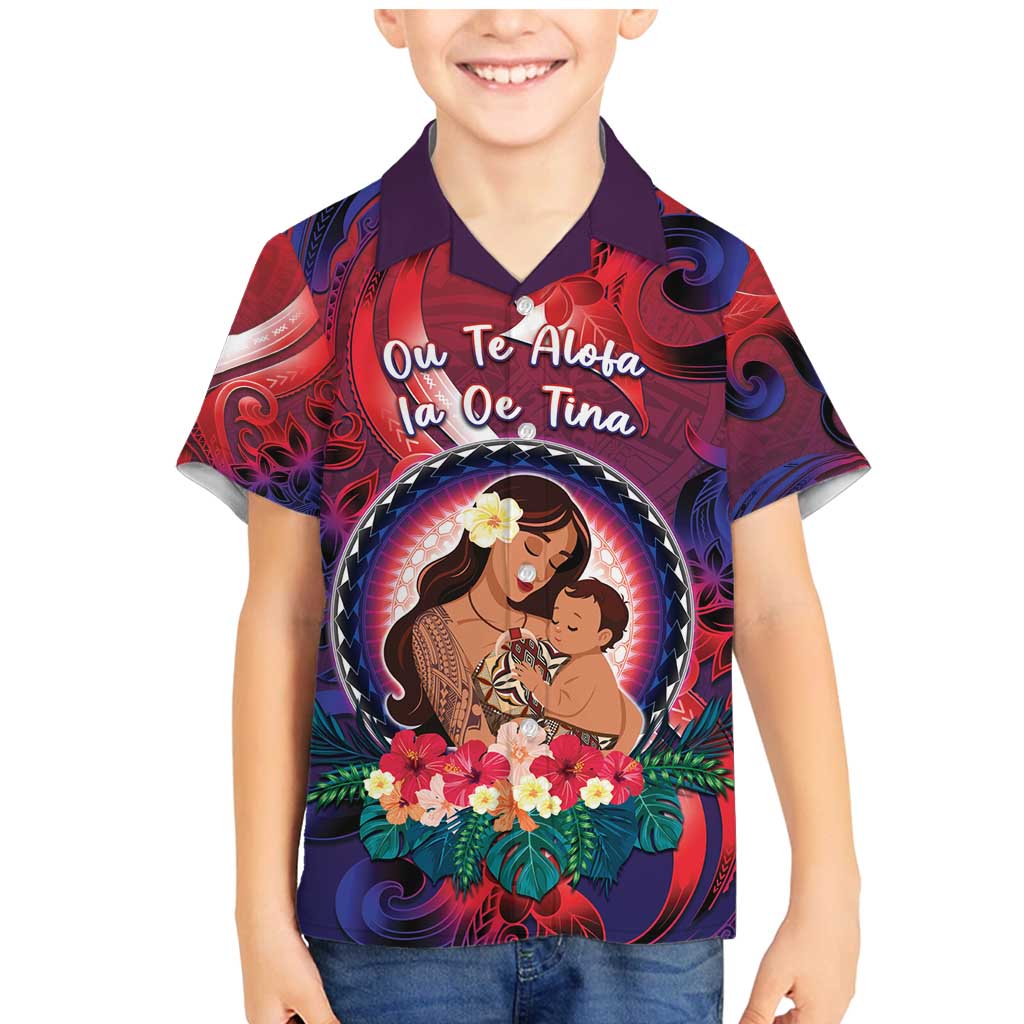 Personalised Samoa Mother's Day Family Matching Mermaid Dress and Hawaiian Shirt I Love You Mom DT04 Son's Shirt Red - Polynesian Pride