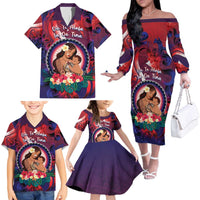 Personalised Samoa Mother's Day Family Matching Off The Shoulder Long Sleeve Dress and Hawaiian Shirt I Love You Mom DT04 - Polynesian Pride