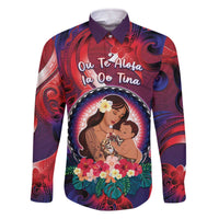 Personalised Samoa Mother's Day Family Matching Off The Shoulder Long Sleeve Dress and Hawaiian Shirt I Love You Mom DT04 Dad's Shirt - Long Sleeve Red - Polynesian Pride
