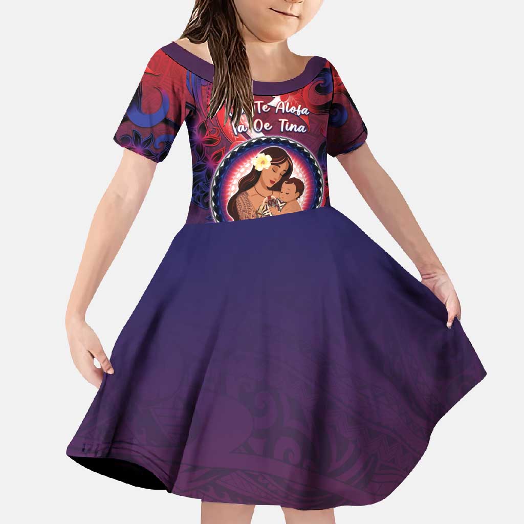 Personalised Samoa Mother's Day Family Matching Off Shoulder Maxi Dress and Hawaiian Shirt I Love You Mom DT04 Daughter's Dress Red - Polynesian Pride
