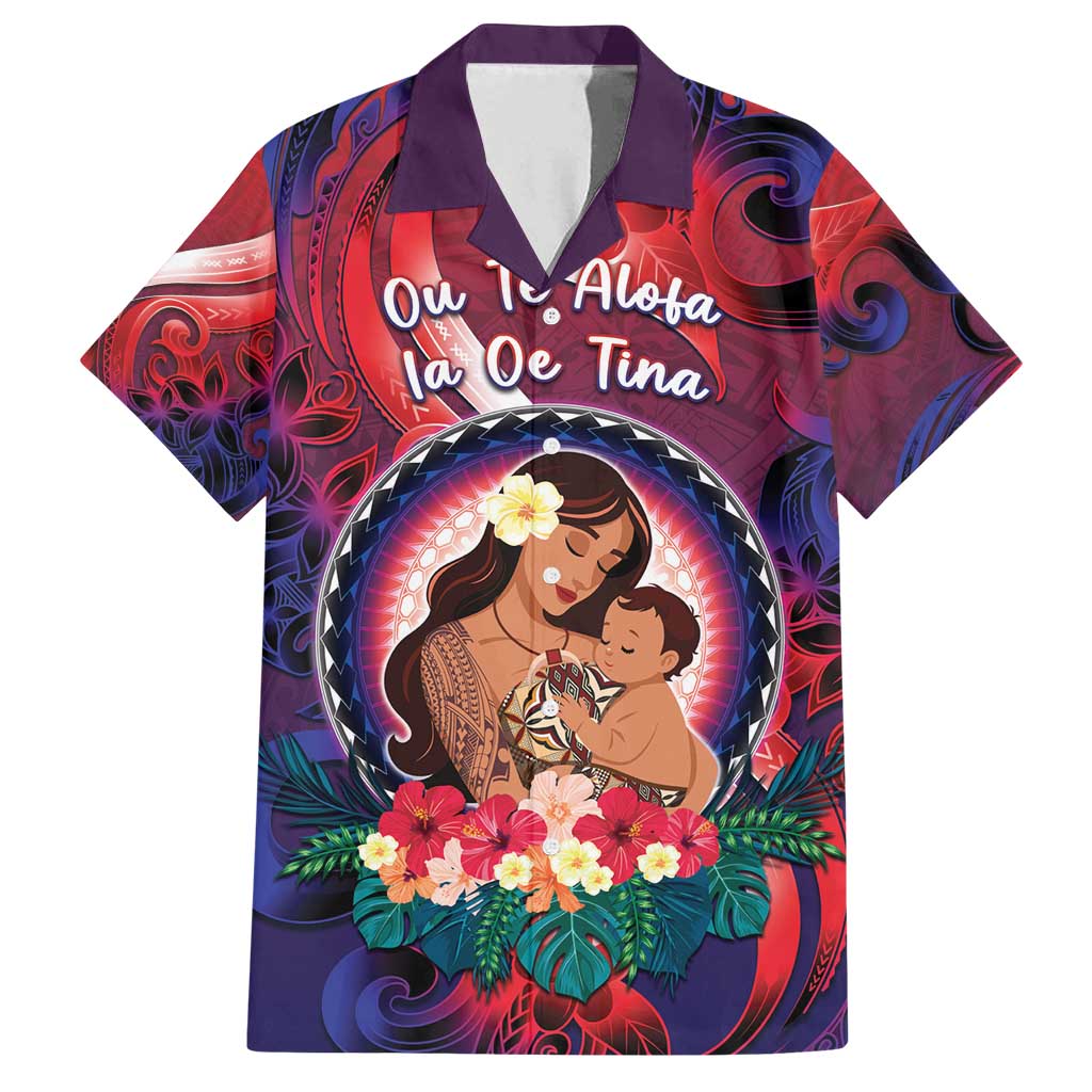 Personalised Samoa Mother's Day Family Matching Off Shoulder Maxi Dress and Hawaiian Shirt I Love You Mom DT04 Dad's Shirt - Short Sleeve Red - Polynesian Pride