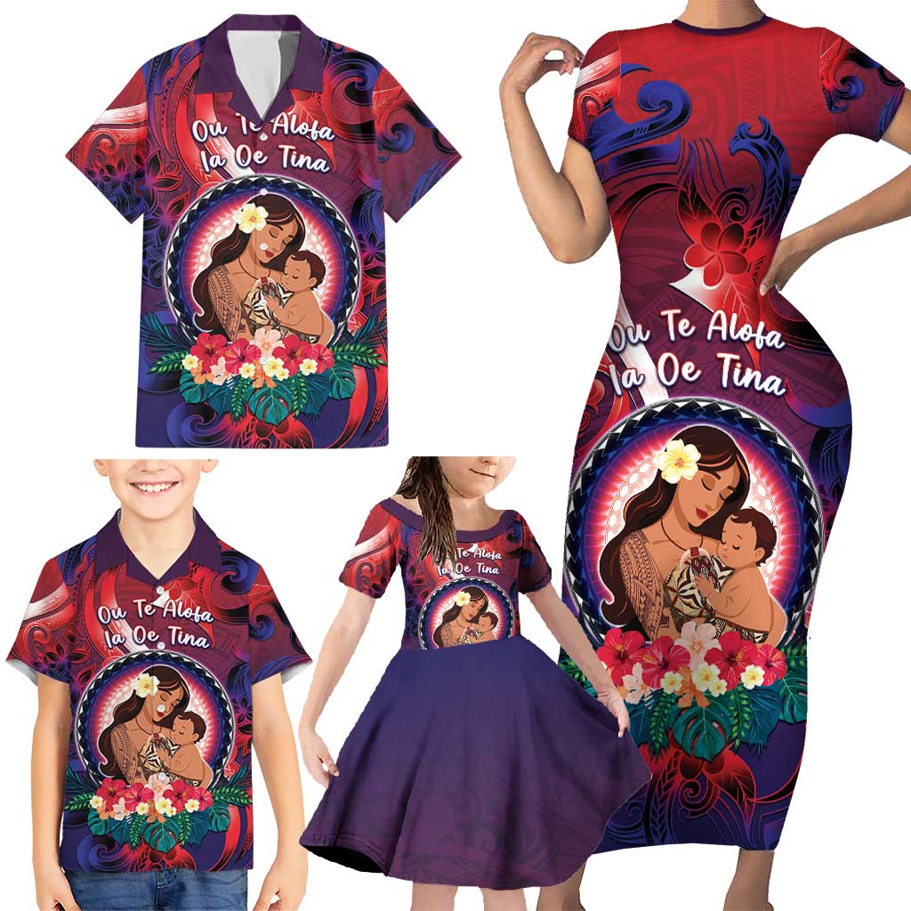Personalised Samoa Mother's Day Family Matching Short Sleeve Bodycon Dress and Hawaiian Shirt I Love You Mom