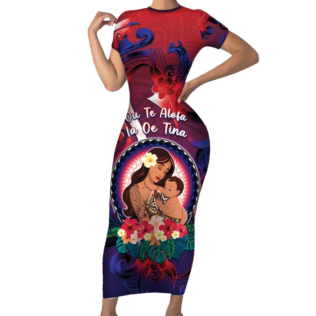 Personalised Samoa Mother's Day Family Matching Short Sleeve Bodycon Dress and Hawaiian Shirt I Love You Mom DT04 Mom's Dress Red - Polynesian Pride