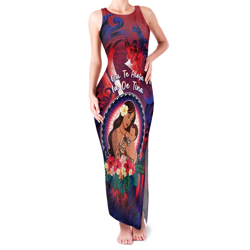 Personalised Samoa Mother's Day Family Matching Tank Maxi Dress and Hawaiian Shirt I Love You Mom DT04 Mom's Dress Red - Polynesian Pride