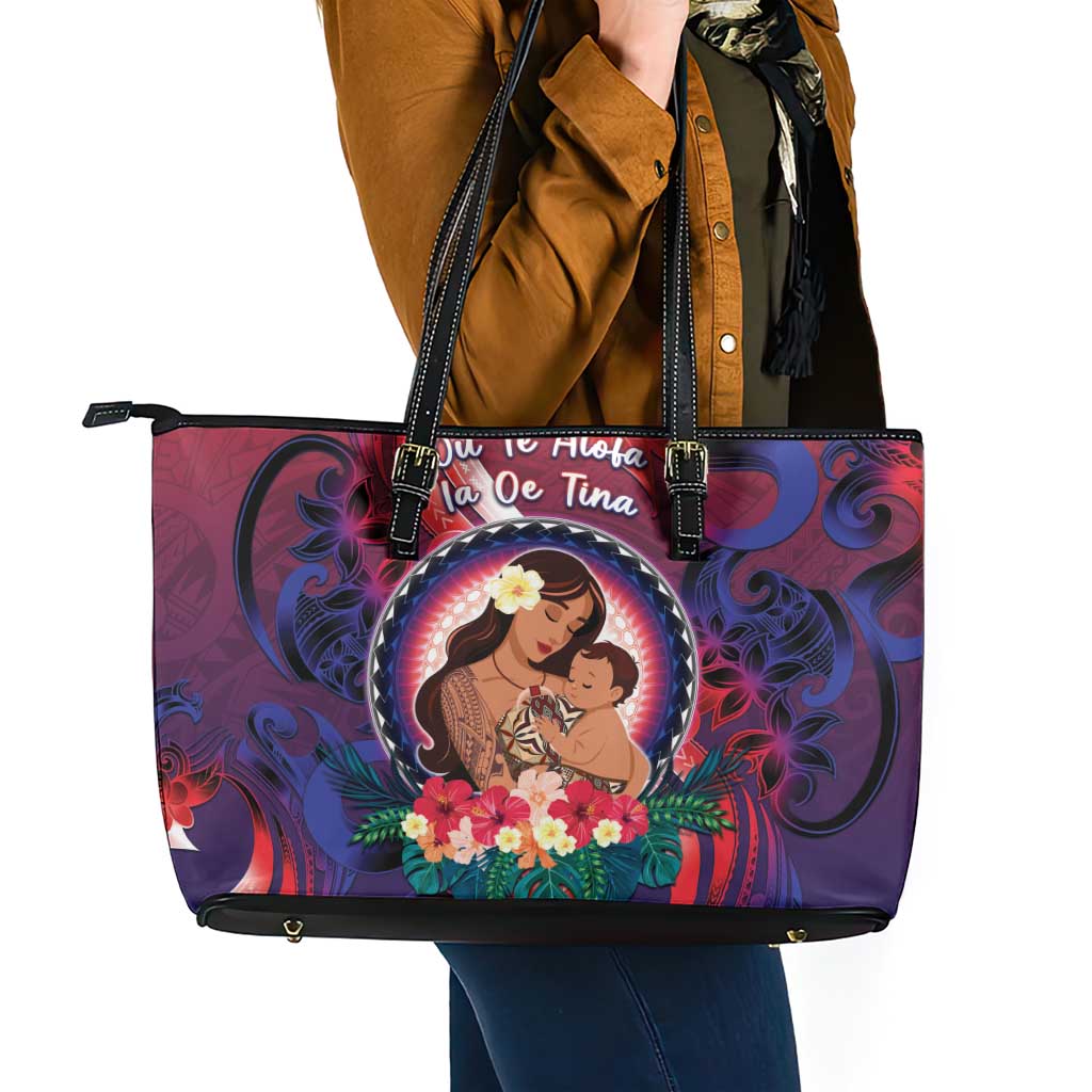 Samoa Mother's Day Leather Tote Bag I Love You Mom