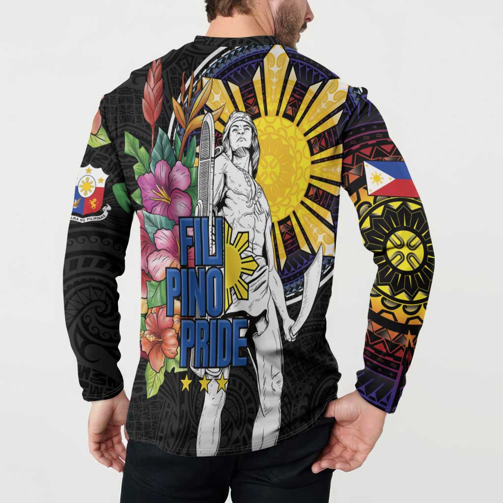 Filipinos Lapu-Lapu Hero Philippines Button Sweatshirt Hibiscus Flowers Style