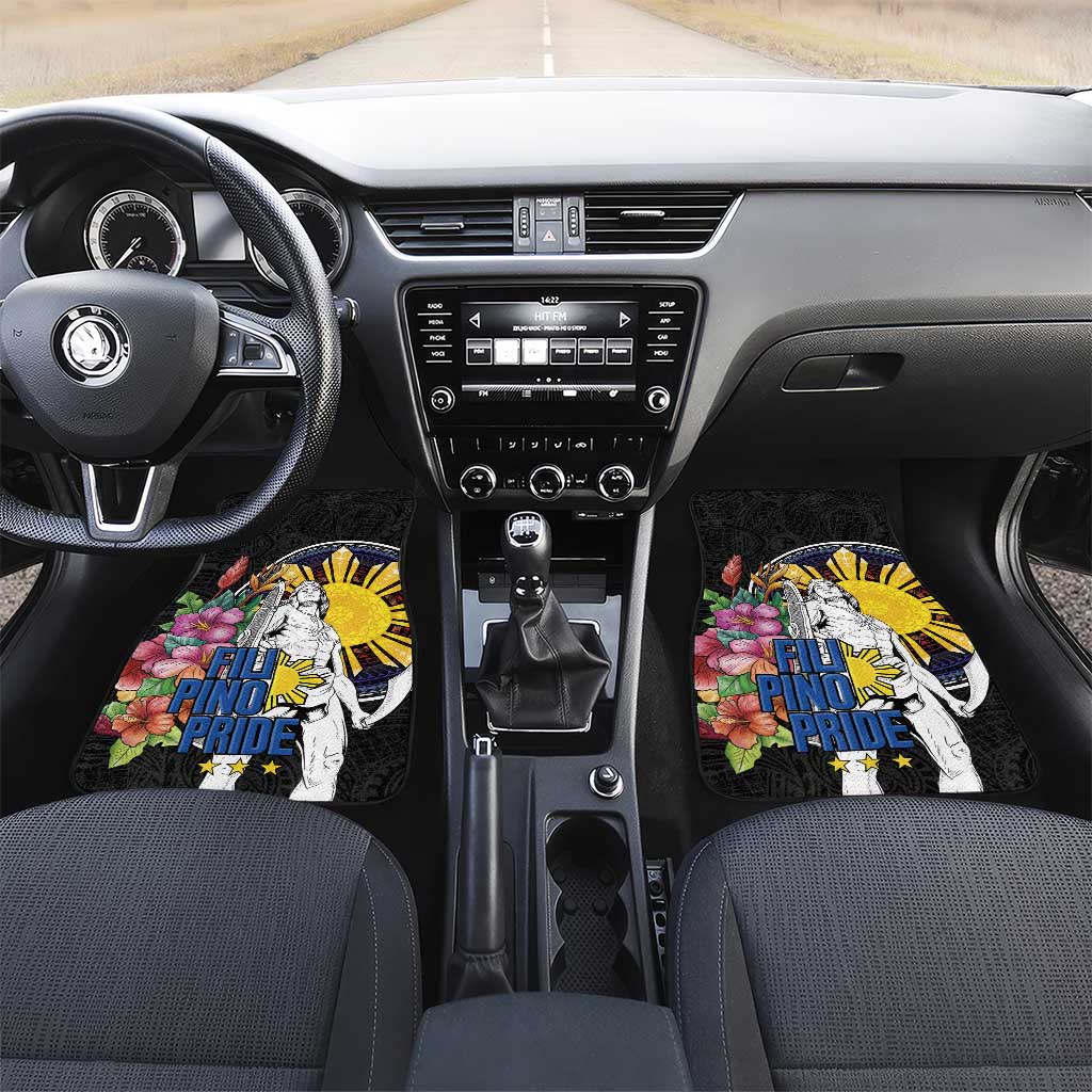 Filipinos Lapu-Lapu Hero Philippines Car Mats Hibiscus Flowers Style DT04 Set 2pcs - Front Black - Polynesian Pride