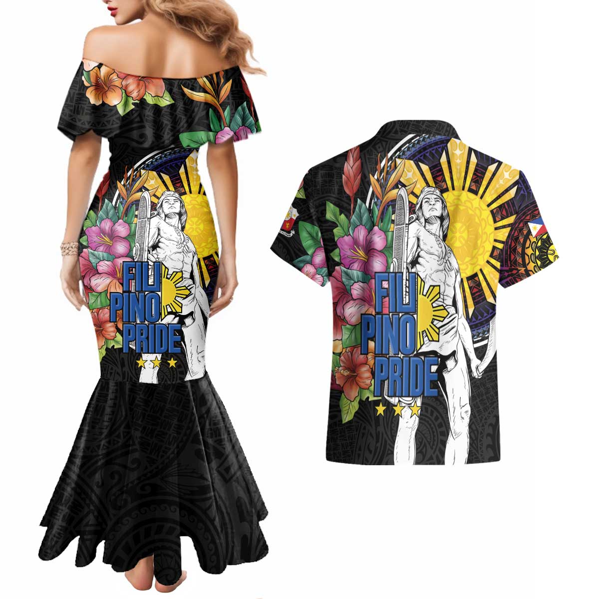Filipinos Lapu-Lapu Hero Philippines Couples Matching Mermaid Dress and Hawaiian Shirt Hibiscus Flowers Style DT04 - Polynesian Pride