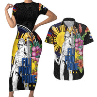 Filipinos Lapu-Lapu Hero Philippines Couples Matching Short Sleeve Bodycon Dress and Hawaiian Shirt Hibiscus Flowers Style DT04 Black - Polynesian Pride