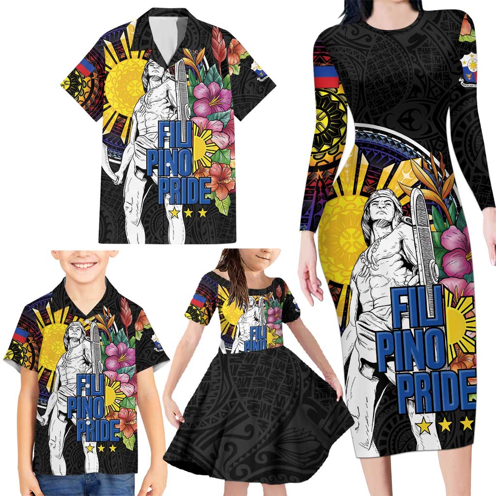Filipinos Lapu-Lapu Hero Philippines Family Matching Long Sleeve Bodycon Dress and Hawaiian Shirt Hibiscus Flowers Style DT04 - Polynesian Pride