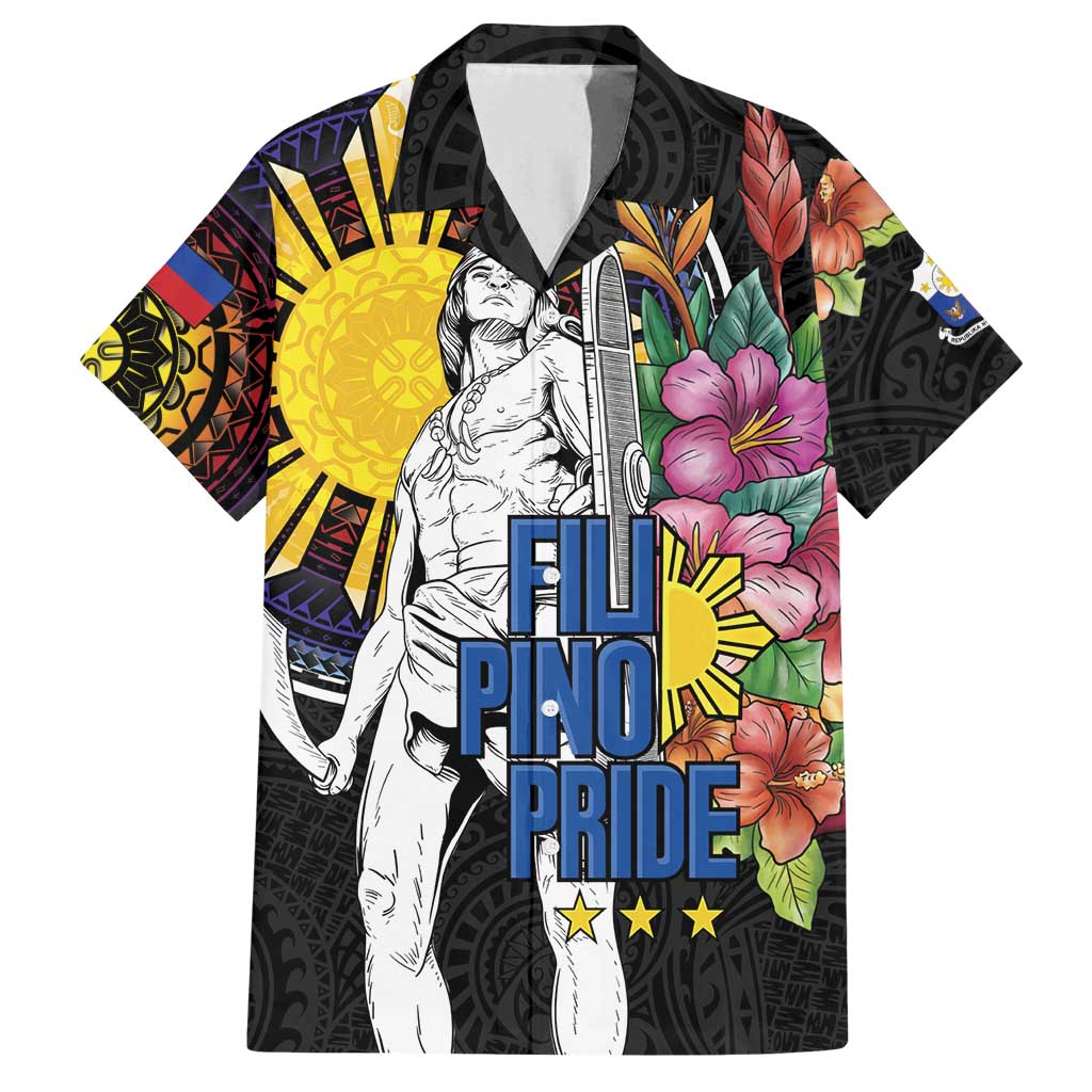 Filipinos Lapu-Lapu Hero Philippines Family Matching Off Shoulder Maxi Dress and Hawaiian Shirt Hibiscus Flowers Style DT04 Dad's Shirt - Short Sleeve Black - Polynesian Pride