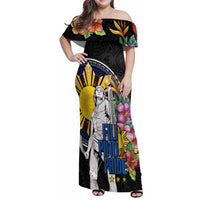 Filipinos Lapu-Lapu Hero Philippines Family Matching Off Shoulder Maxi Dress and Hawaiian Shirt Hibiscus Flowers Style DT04 Mom's Dress Black - Polynesian Pride