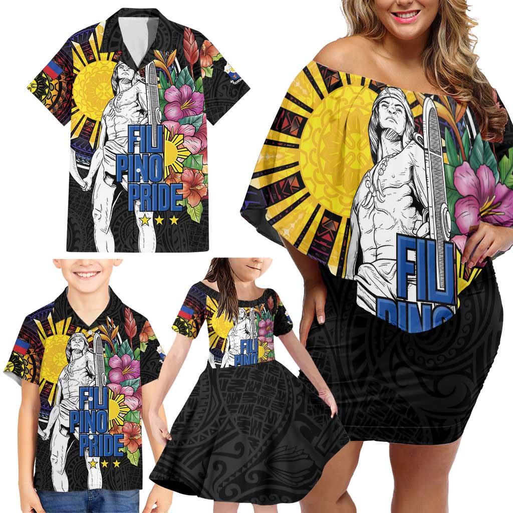 Filipinos Lapu-Lapu Hero Philippines Family Matching Off Shoulder Short Dress and Hawaiian Shirt Hibiscus Flowers Style DT04 - Polynesian Pride