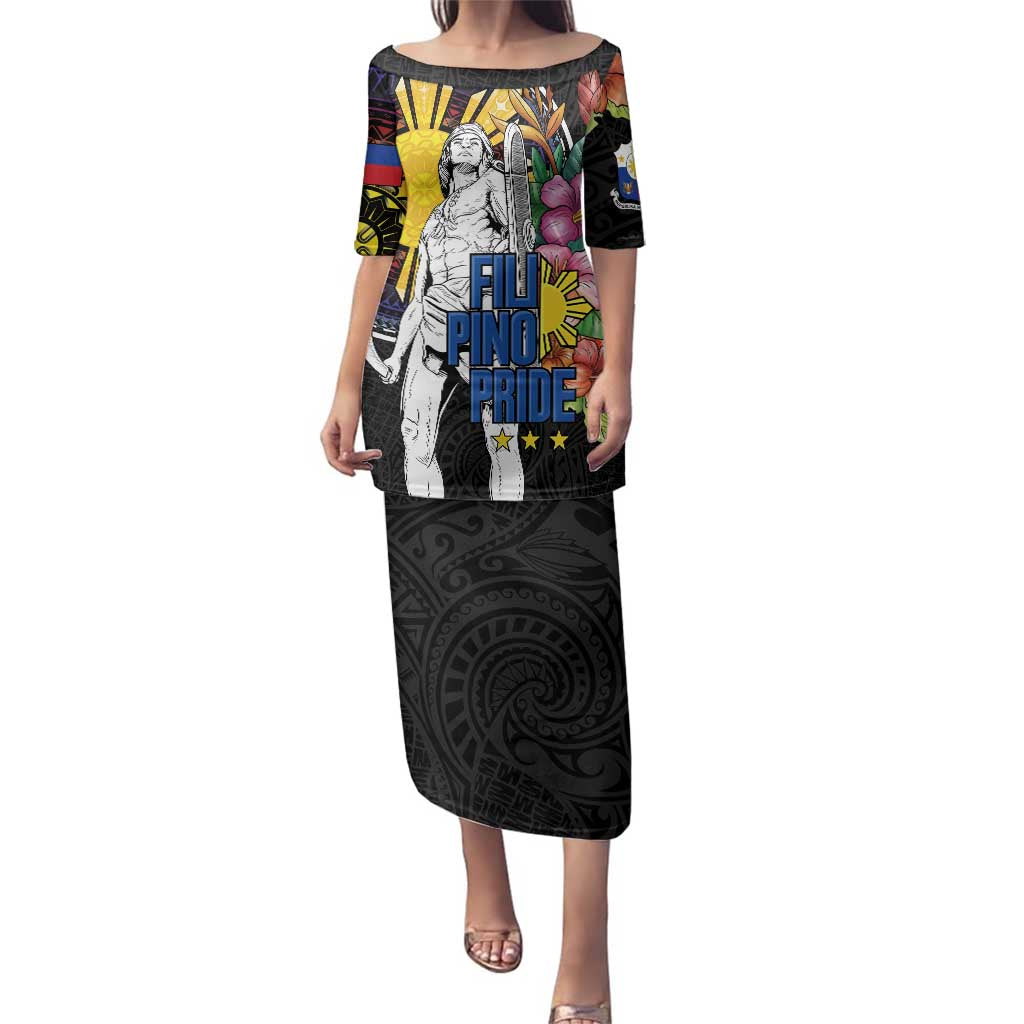Filipinos Lapu-Lapu Hero Philippines Family Matching Puletasi and Hawaiian Shirt Hibiscus Flowers Style DT04 Mom's Dress Black - Polynesian Pride