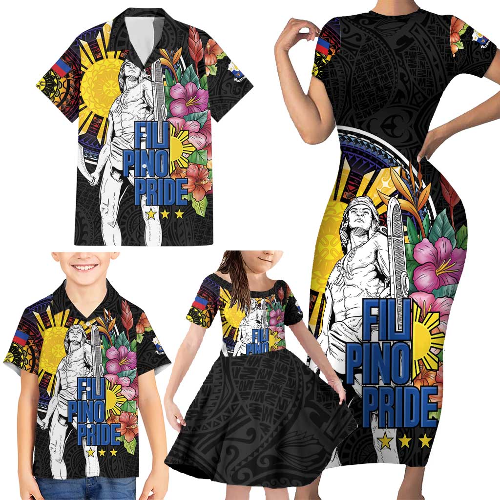 Filipinos Lapu-Lapu Hero Philippines Family Matching Short Sleeve Bodycon Dress and Hawaiian Shirt Hibiscus Flowers Style DT04 - Polynesian Pride