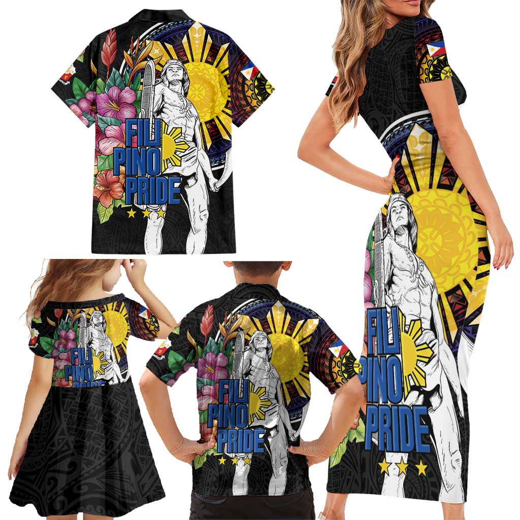 Filipinos Lapu-Lapu Hero Philippines Family Matching Short Sleeve Bodycon Dress and Hawaiian Shirt Hibiscus Flowers Style DT04 - Polynesian Pride