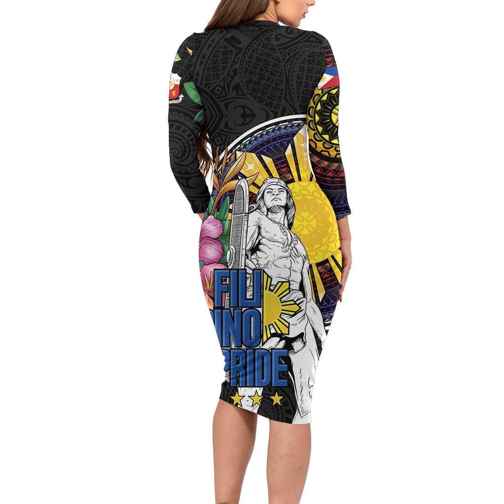 Filipinos Lapu-Lapu Hero Philippines Long Sleeve Bodycon Dress Hibiscus Flowers Style