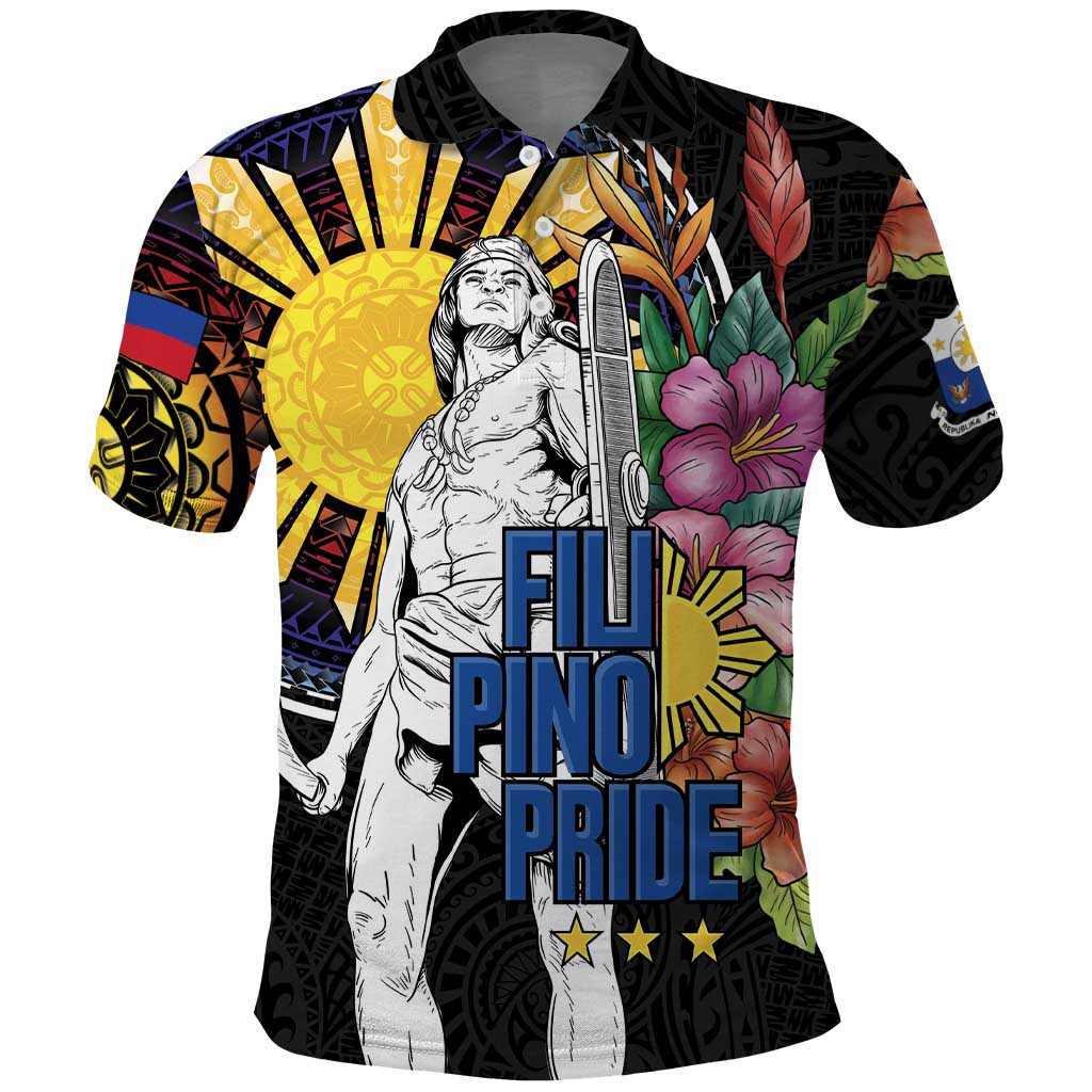 Filipinos Lapu-Lapu Hero Philippines Polo Shirt Hibiscus Flowers Style DT04 Black - Polynesian Pride