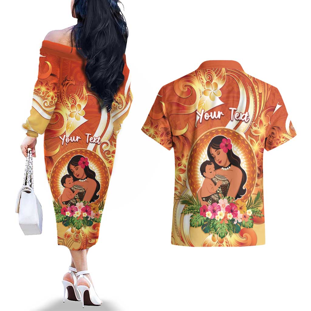 Personalised Tonga Mother's Day Couples Matching Off The Shoulder Long Sleeve Dress and Hawaiian Shirt I Love You Mom