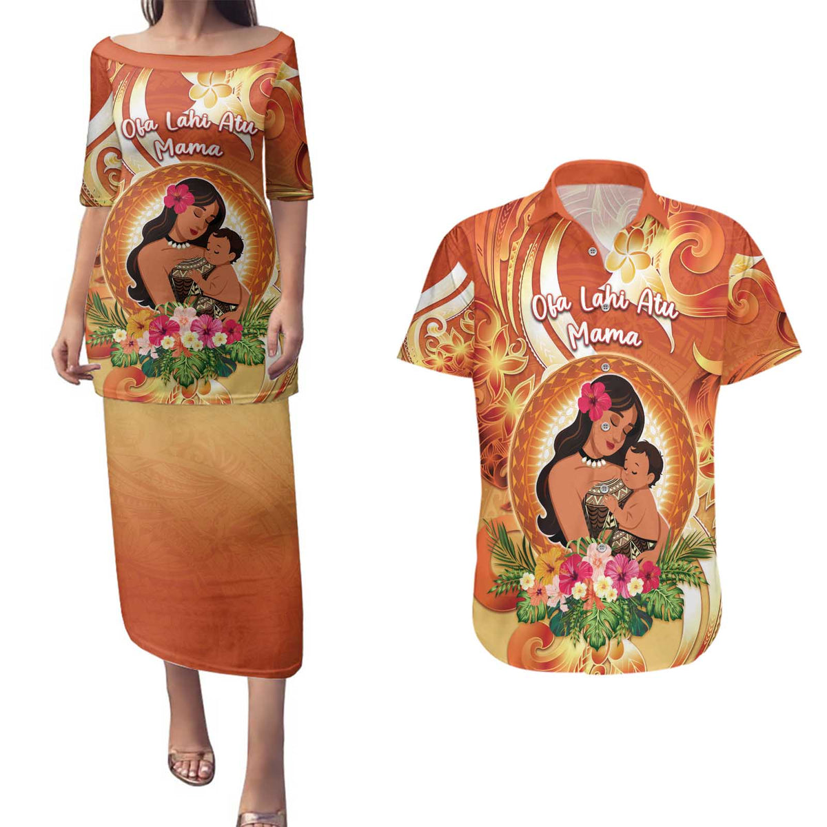 Personalised Tonga Mother's Day Couples Matching Puletasi and Hawaiian Shirt I Love You Mom