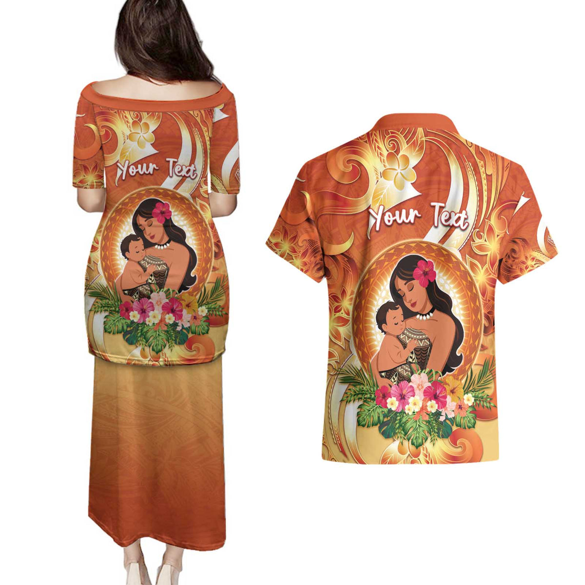 Personalised Tonga Mother's Day Couples Matching Puletasi and Hawaiian Shirt I Love You Mom