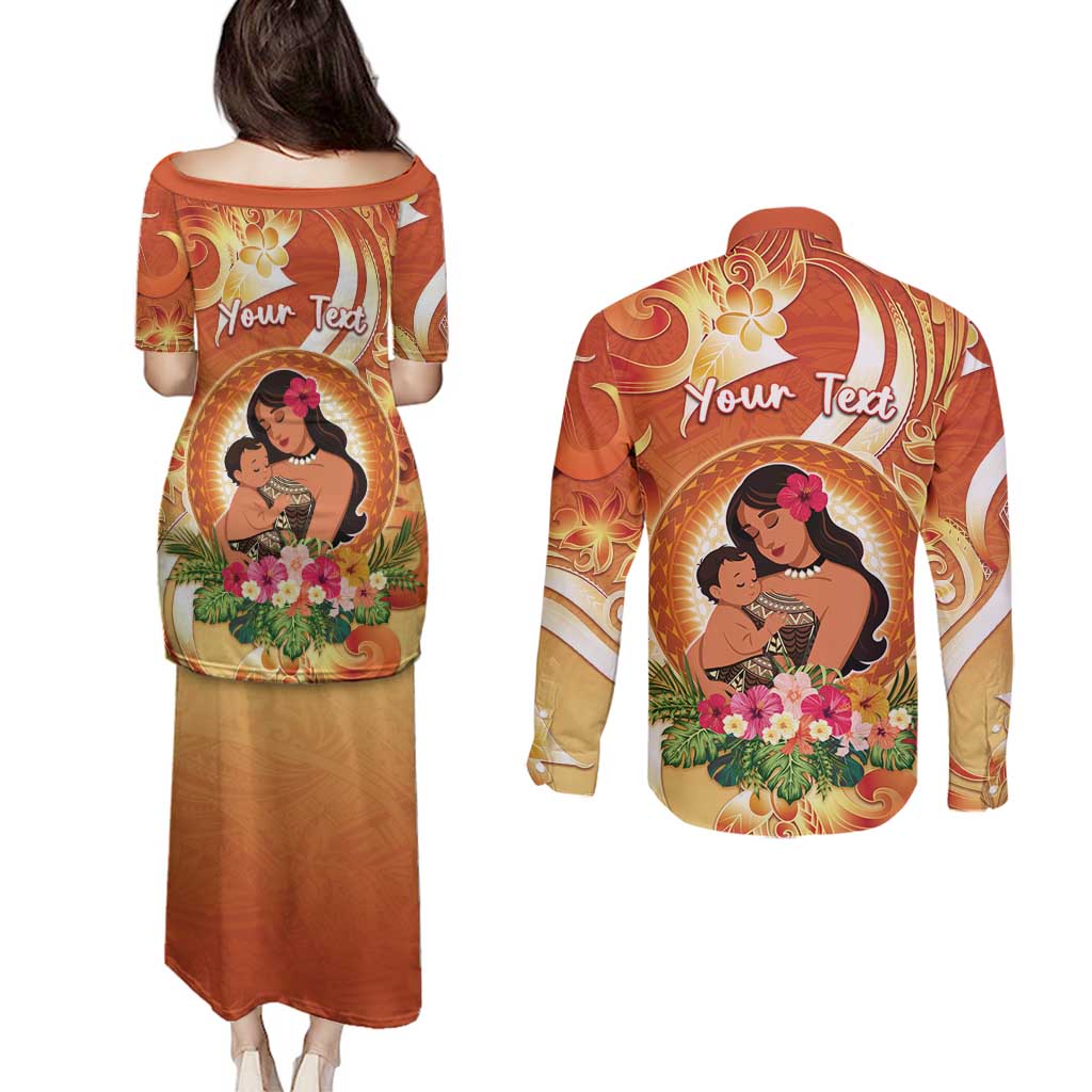 Personalised Tonga Mother's Day Couples Matching Puletasi and Long Sleeve Button Shirt I Love You Mom