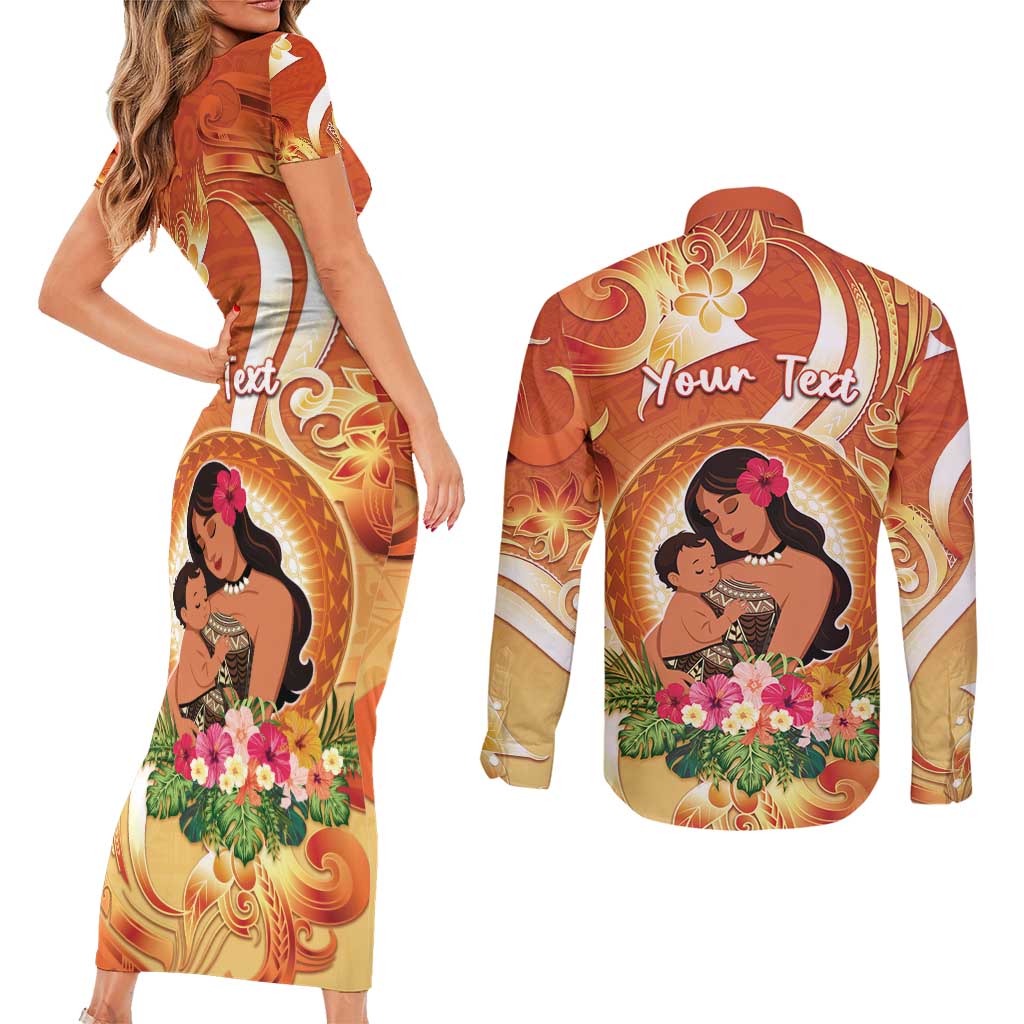 Personalised Tonga Mother's Day Couples Matching Short Sleeve Bodycon Dress and Long Sleeve Button Shirt I Love You Mom