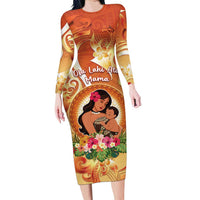 Personalised Tonga Mother's Day Family Matching Long Sleeve Bodycon Dress and Hawaiian Shirt I Love You Mom DT04 Mom's Dress Orange - Polynesian Pride