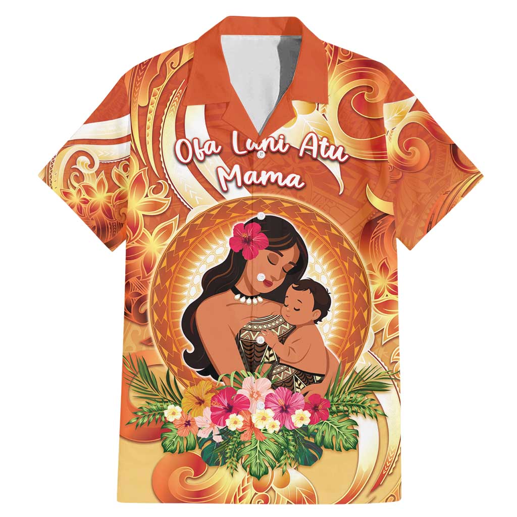 Personalised Tonga Mother's Day Family Matching Mermaid Dress and Hawaiian Shirt I Love You Mom DT04 Dad's Shirt - Short Sleeve Orange - Polynesian Pride