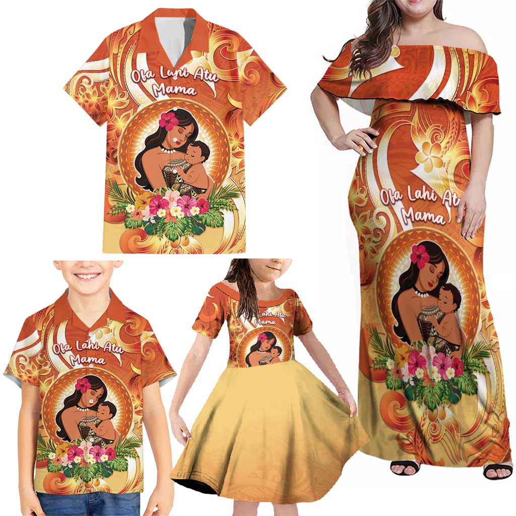 Personalised Tonga Mother's Day Family Matching Off Shoulder Maxi Dress and Hawaiian Shirt I Love You Mom DT04 - Polynesian Pride
