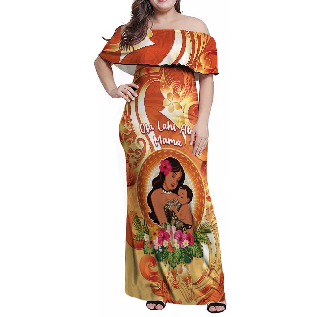 Personalised Tonga Mother's Day Family Matching Off Shoulder Maxi Dress and Hawaiian Shirt I Love You Mom DT04 Mom's Dress Orange - Polynesian Pride