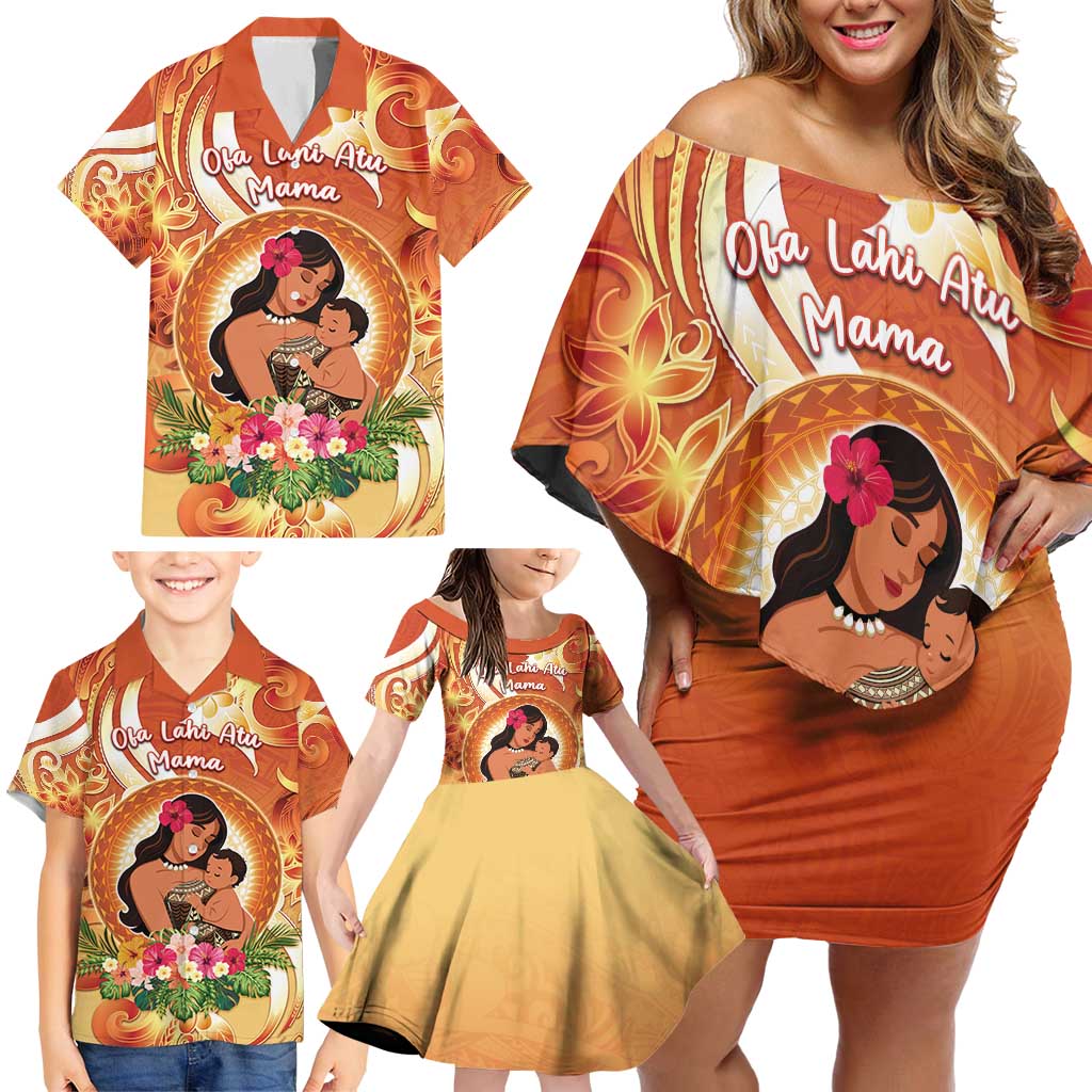 Personalised Tonga Mother's Day Family Matching Off Shoulder Short Dress and Hawaiian Shirt I Love You Mom DT04 - Polynesian Pride