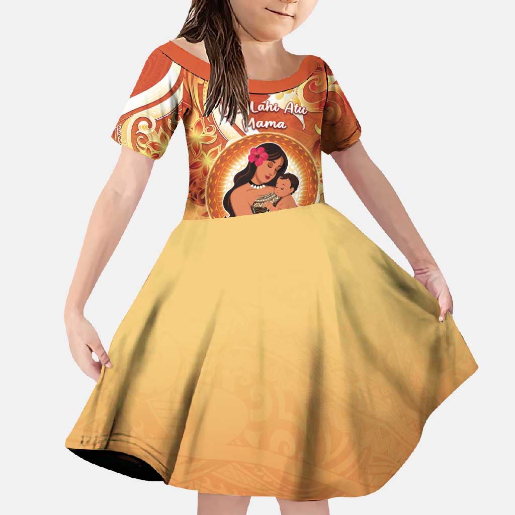 Personalised Tonga Mother's Day Family Matching Short Sleeve Bodycon Dress and Hawaiian Shirt I Love You Mom DT04 Daughter's Dress Orange - Polynesian Pride