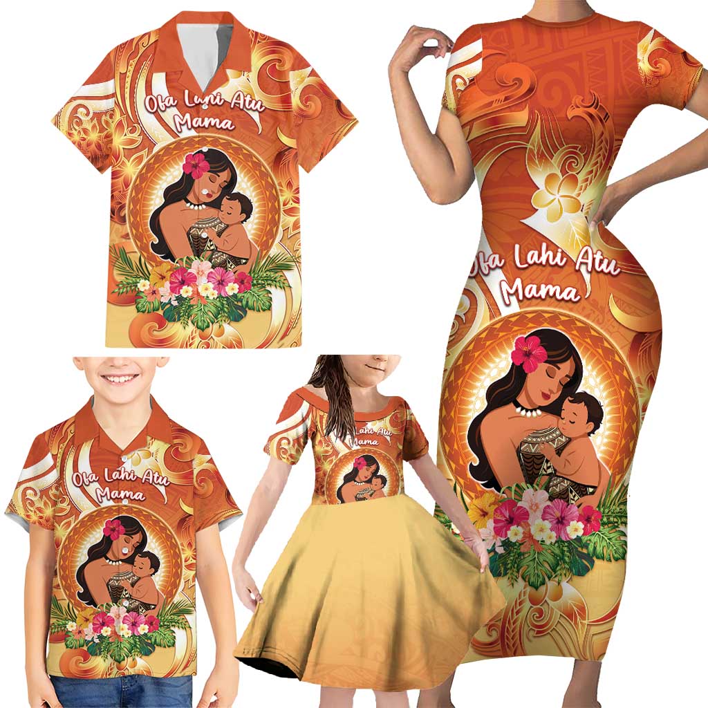 Personalised Tonga Mother's Day Family Matching Short Sleeve Bodycon Dress and Hawaiian Shirt I Love You Mom DT04 - Polynesian Pride