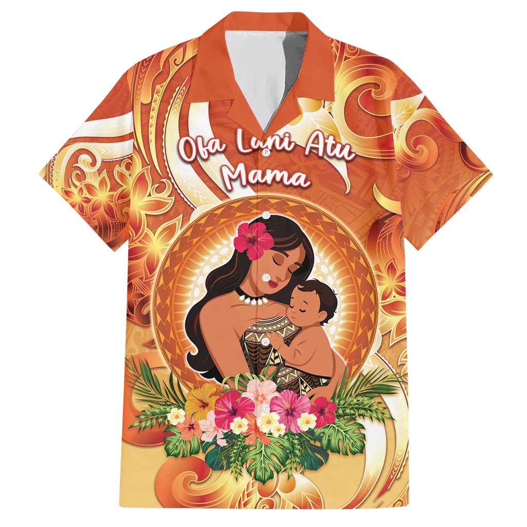 Personalised Tonga Mother's Day Family Matching Short Sleeve Bodycon Dress and Hawaiian Shirt I Love You Mom DT04 Dad's Shirt - Short Sleeve Orange - Polynesian Pride