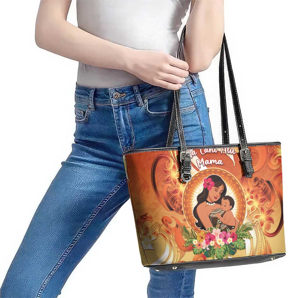 Tonga Mother's Day Leather Tote Bag I Love You Mom