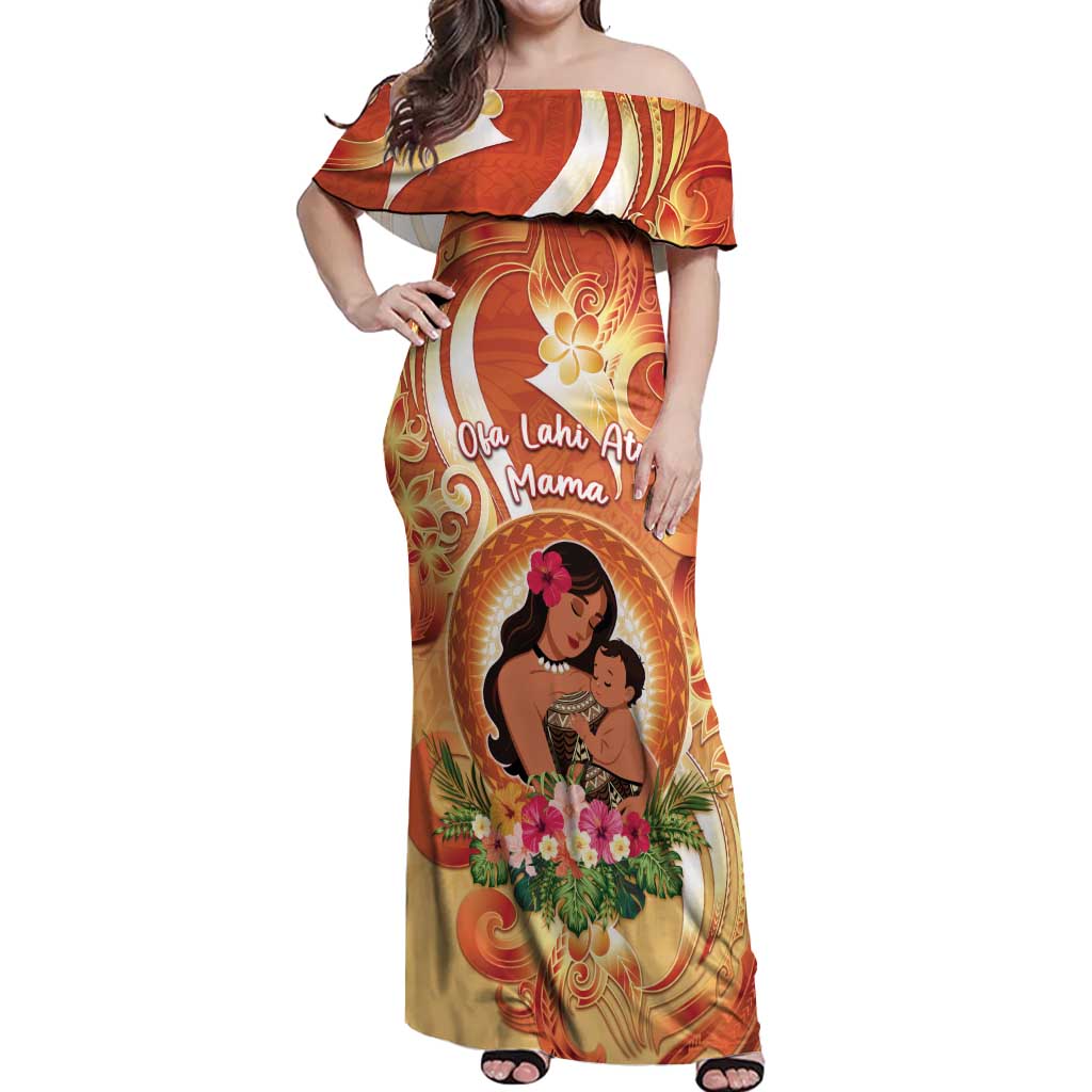 Personalised Tonga Mother's Day Off Shoulder Maxi Dress I Love You Mom DT04 Women Orange - Polynesian Pride