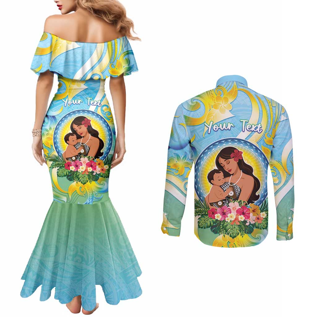 Personalised Fiji Mother's Day Couples Matching Mermaid Dress and Long Sleeve Button Shirt I Love You Mom DT04 - Polynesian Pride