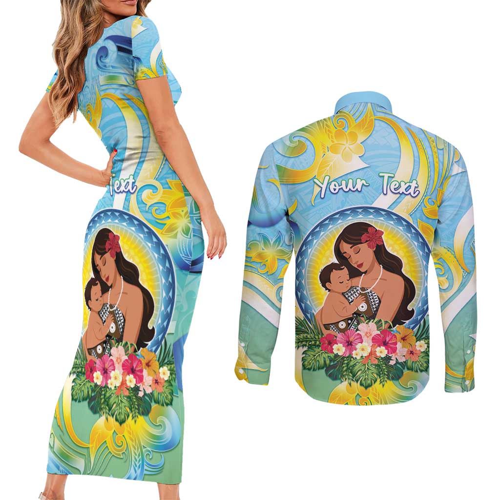 Personalised Fiji Mother's Day Couples Matching Short Sleeve Bodycon Dress and Long Sleeve Button Shirt I Love You Mom DT04 - Polynesian Pride