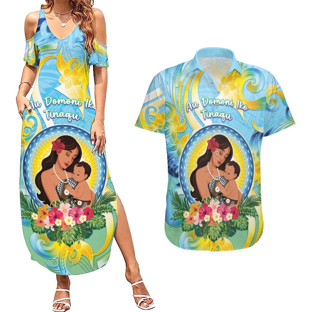 Personalised Fiji Mother's Day Couples Matching Summer Maxi Dress and Hawaiian Shirt I Love You Mom DT04 Blue - Polynesian Pride