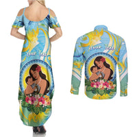 Personalised Fiji Mother's Day Couples Matching Summer Maxi Dress and Long Sleeve Button Shirt I Love You Mom DT04 - Polynesian Pride