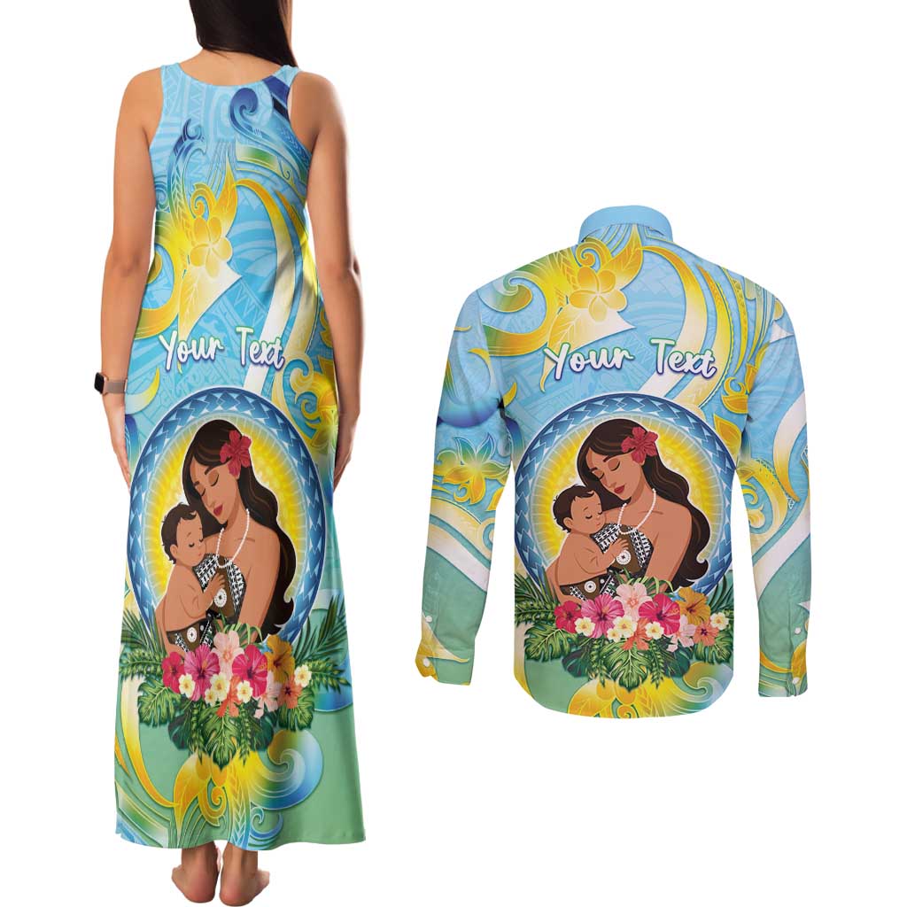 Personalised Fiji Mother's Day Couples Matching Tank Maxi Dress and Long Sleeve Button Shirt I Love You Mom DT04 - Polynesian Pride