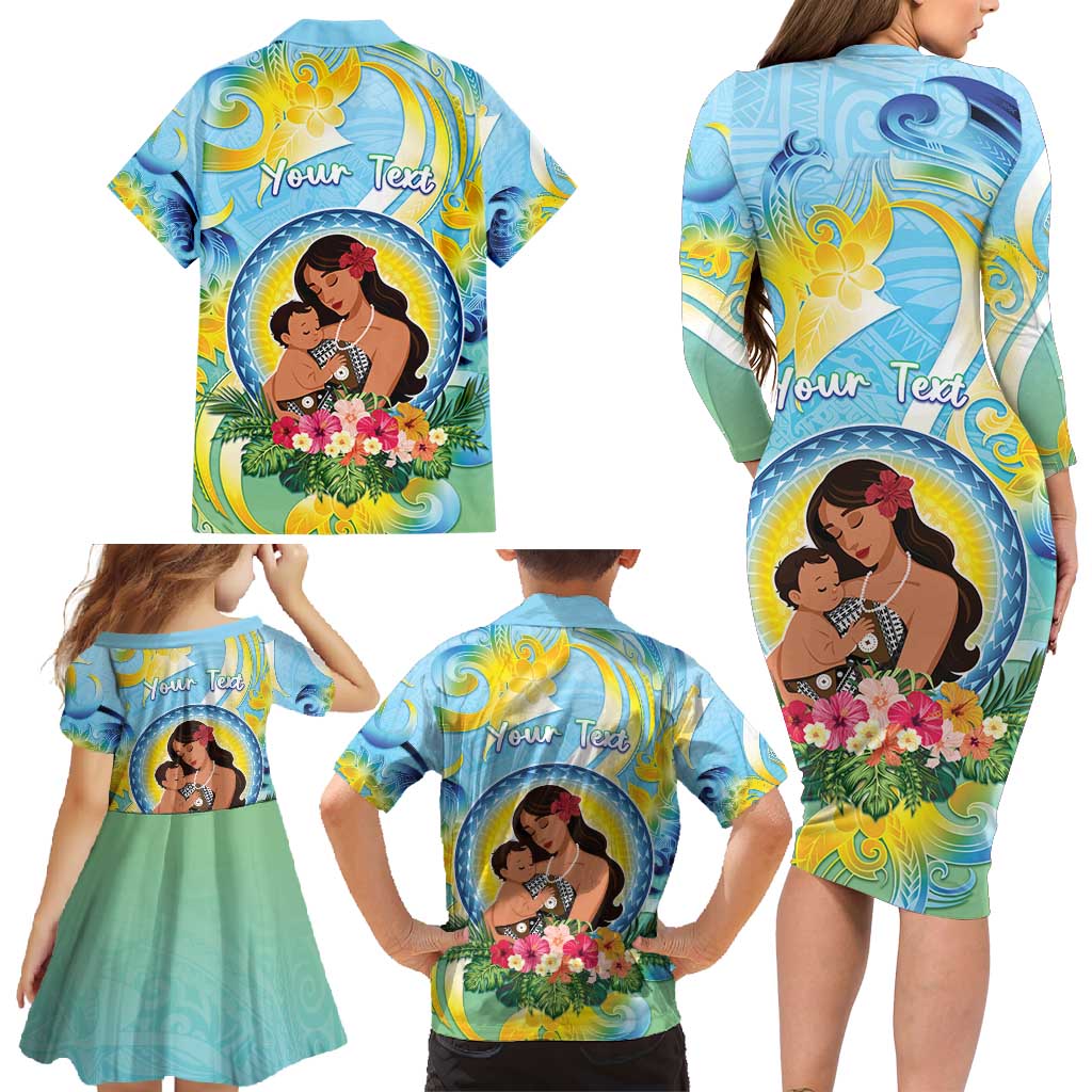 Personalised Fiji Mother's Day Family Matching Long Sleeve Bodycon Dress and Hawaiian Shirt I Love You Mom DT04 - Polynesian Pride