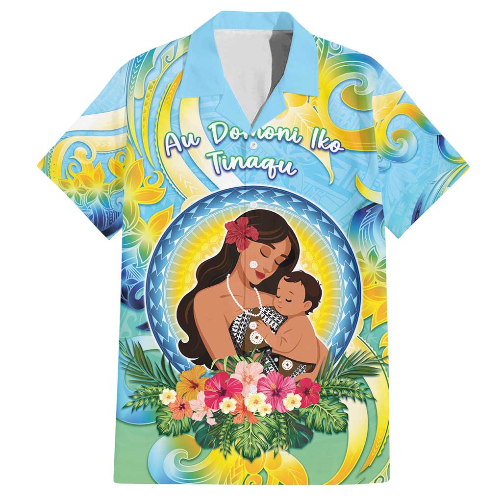 Personalised Fiji Mother's Day Family Matching Long Sleeve Bodycon Dress and Hawaiian Shirt I Love You Mom DT04 Dad's Shirt - Short Sleeve Blue - Polynesian Pride